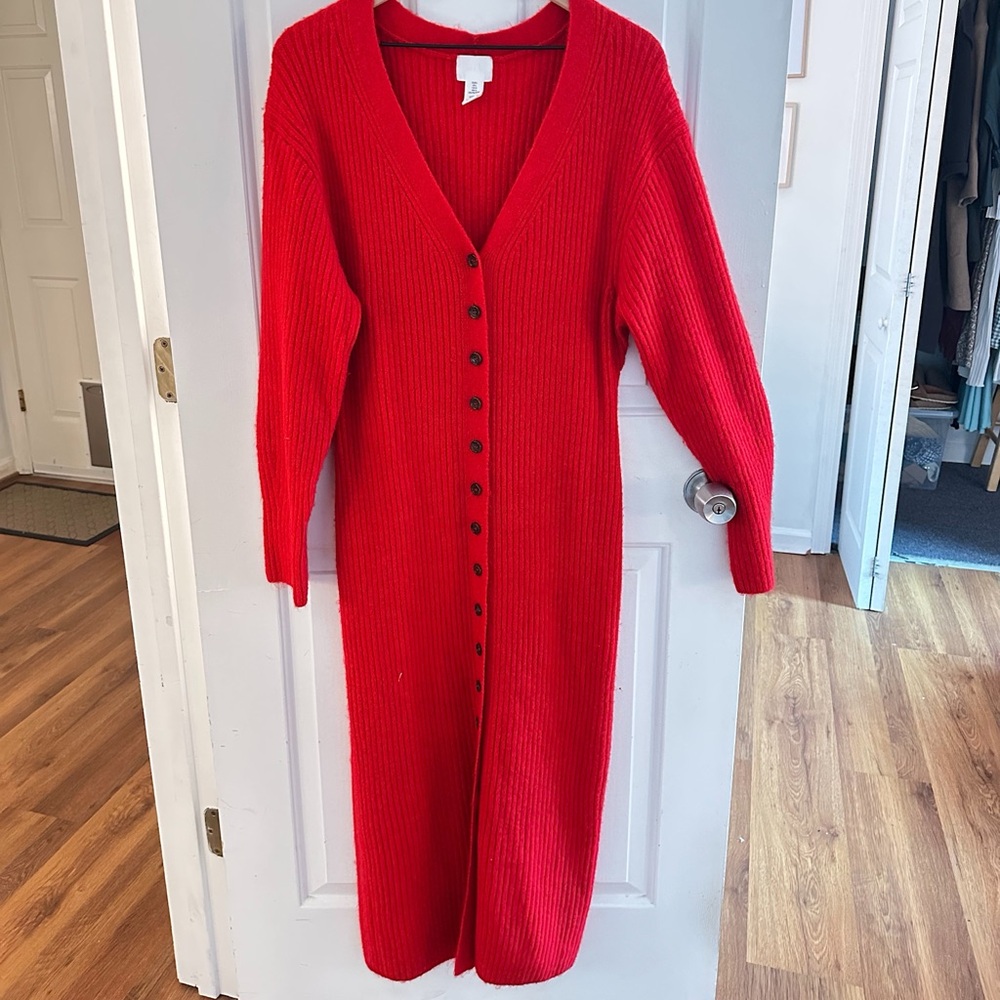 H&M Red Button-Up Knit Dress